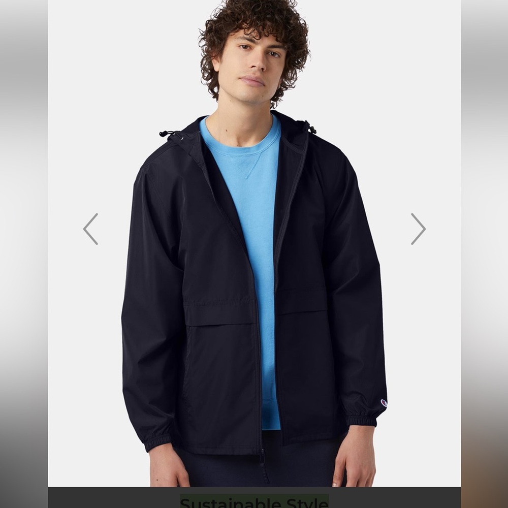 New w/tags Men’s champion full zip hooded stadium gear anorak jacket Navy blue. - Picture 2 of 10